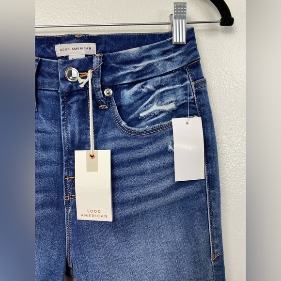 Good American Denim Jeans Good Leg Crop Distressed Skinny Jeans Blue Size 25 NWT - Picture 14 of 16